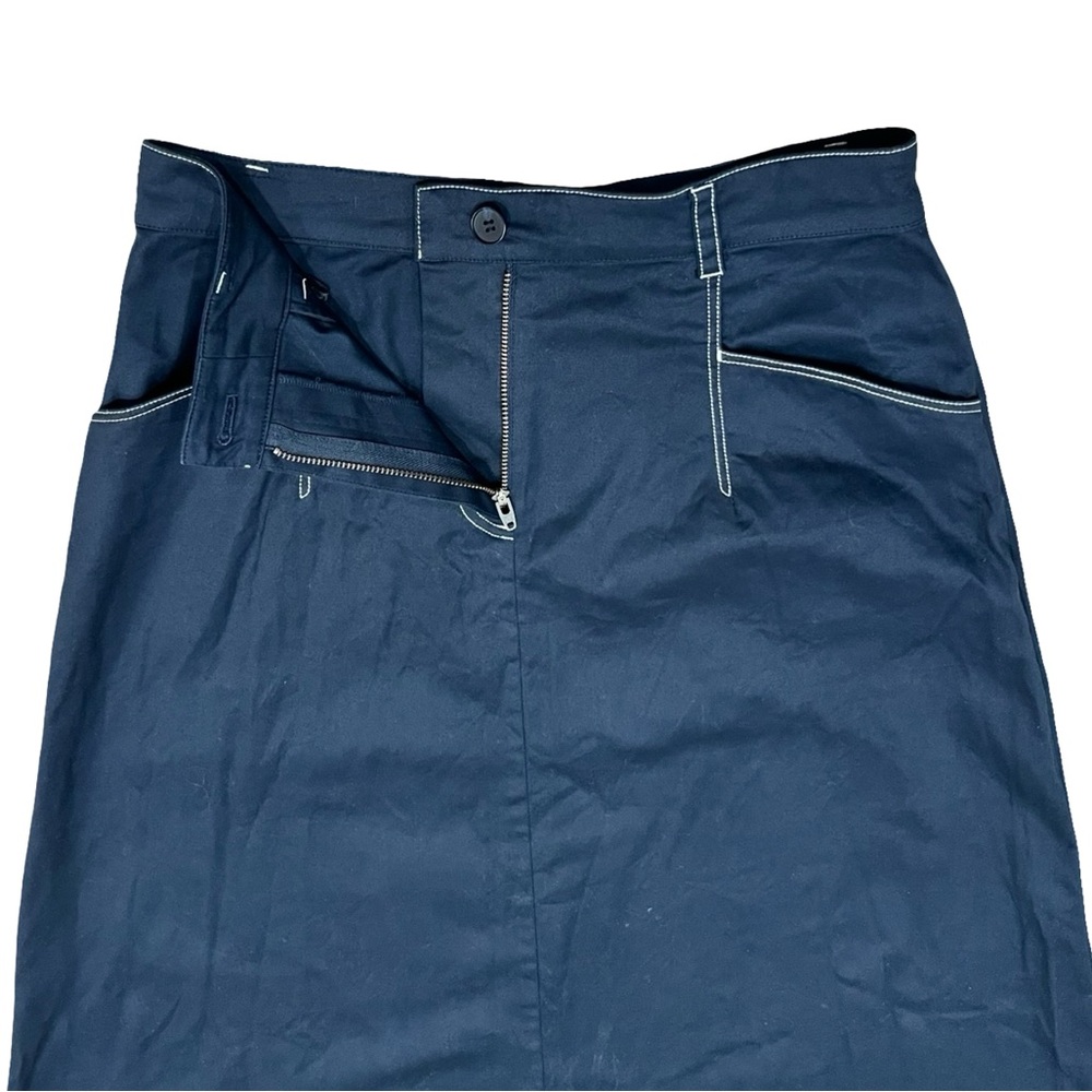Cotton Navy Maxi A-Line Skirt Elegant Old Money Office Preppy - Picture 5 of 9